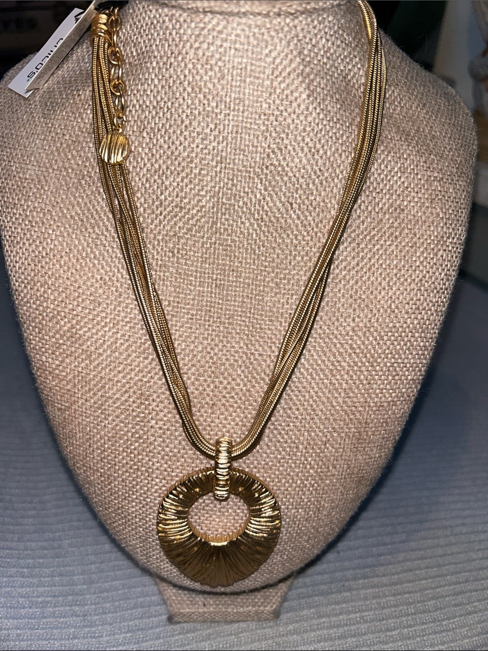 Chico's Gold Textured Circle Pendant Multi-Strand Necklace